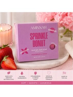 Aminnah Sprinkle Donut Natural Bar Soap Strawberries & Cream 4oz NWT
